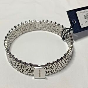 NWT Kate Spade New York Spade Flower Lace Bangle Silver Dust Bag Easy Clasp